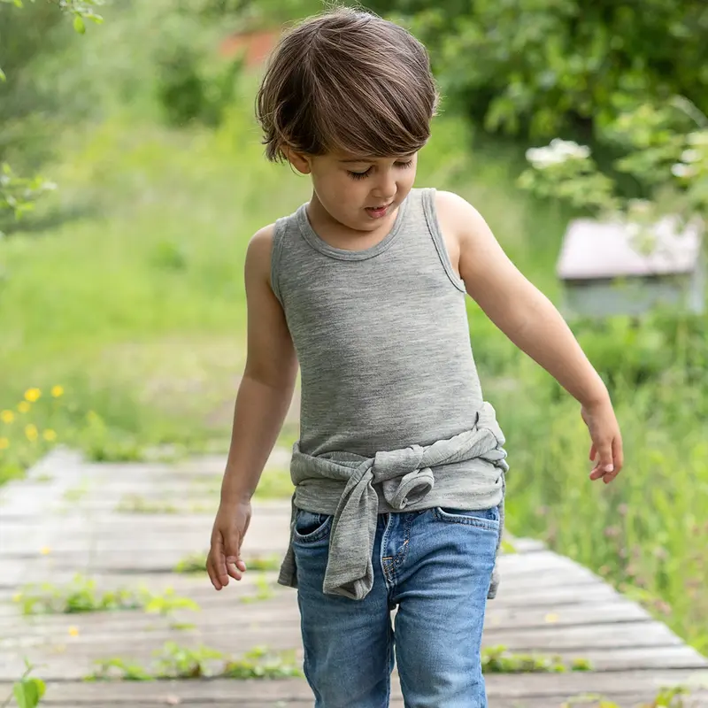 Organic Wool & Silk Sleeveless Vest - Grey Melange - 1-16y