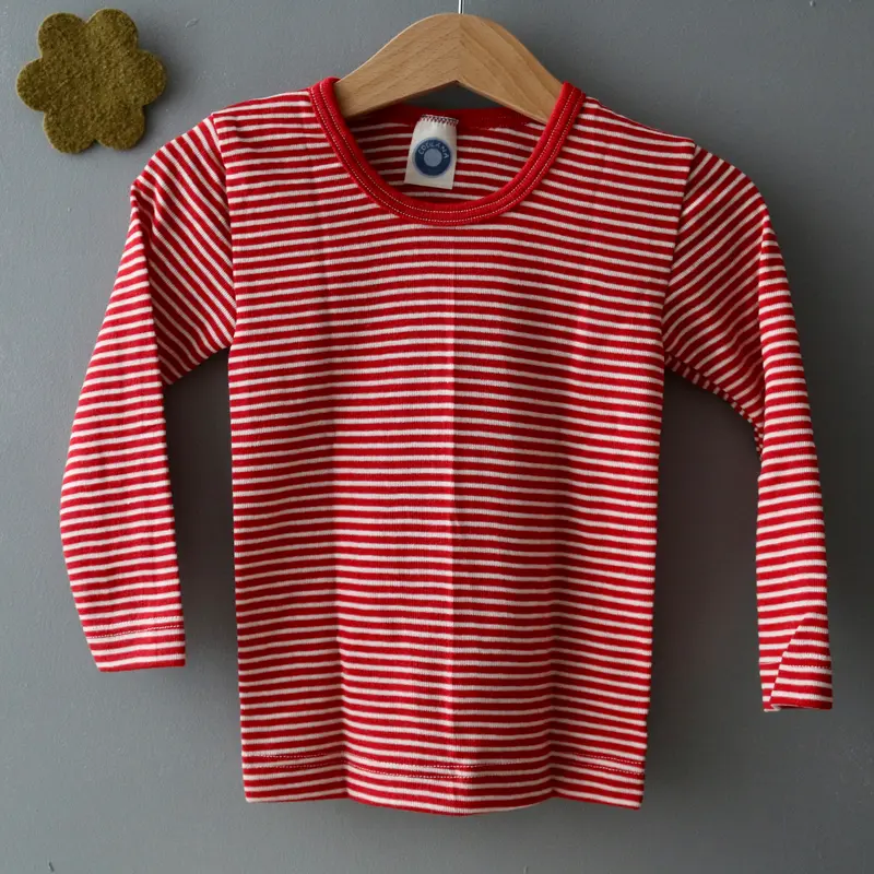 Organic Wool & Silk Top - Red/Natural - 1-12y