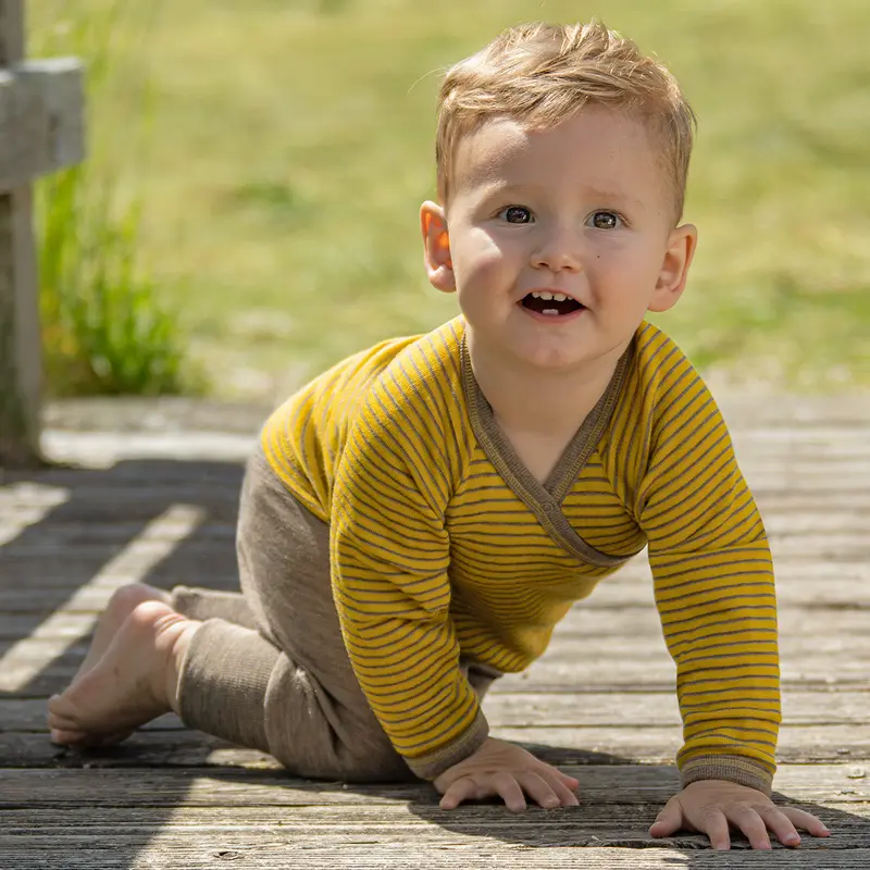 Organic Wool & Silk Wrap Vest - Walnut/Saffron - 0-12m