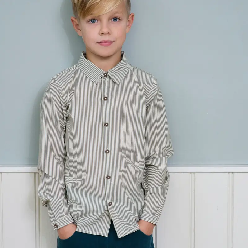 Organic Woven Collar Shirt - Capers Stripe - 2-9y
