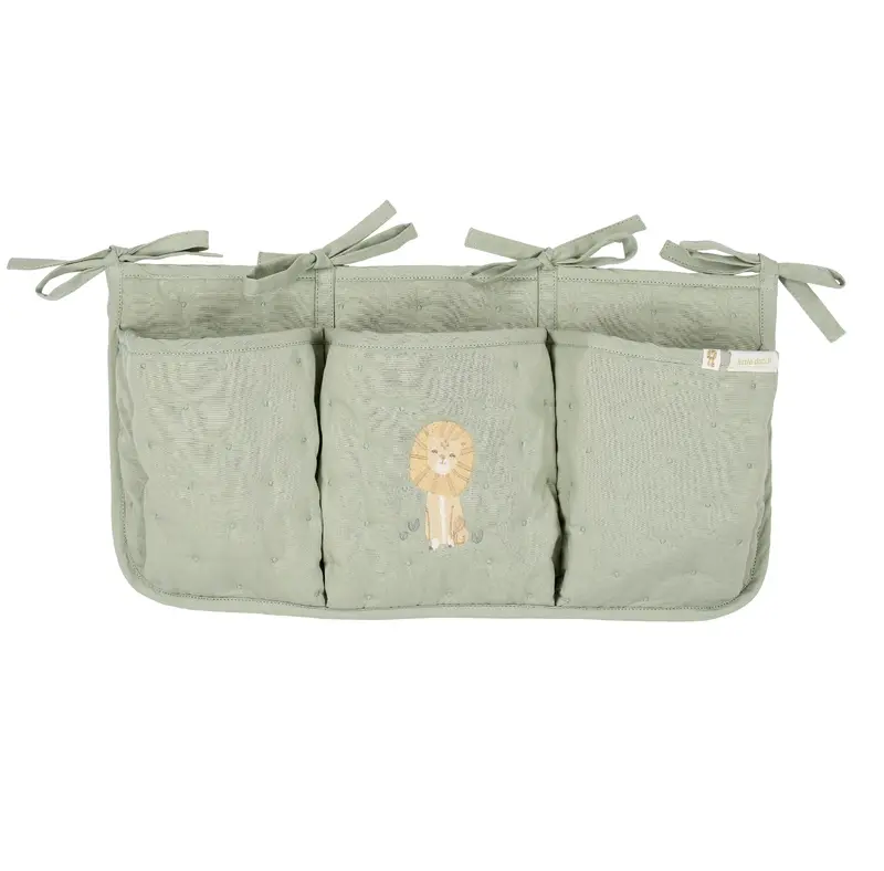 Organisateur de lit bébé vert lion – rangement pratique en coton bio