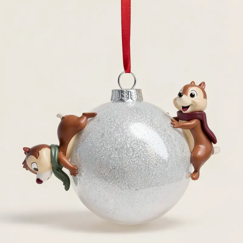Ornement de Noël Tic et Tac dans une boule pailletée – Disneyland Paris