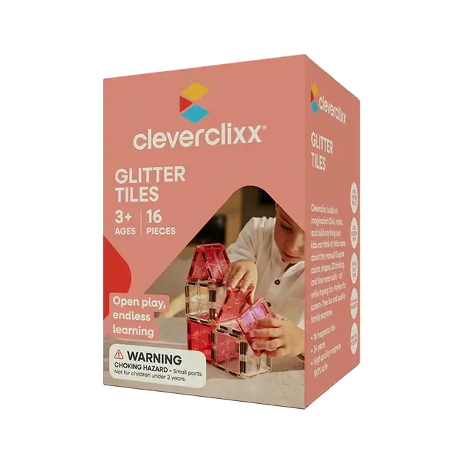 pack glitter transparant/rose 16 Pièces tuiles magnetique - cleverclixx