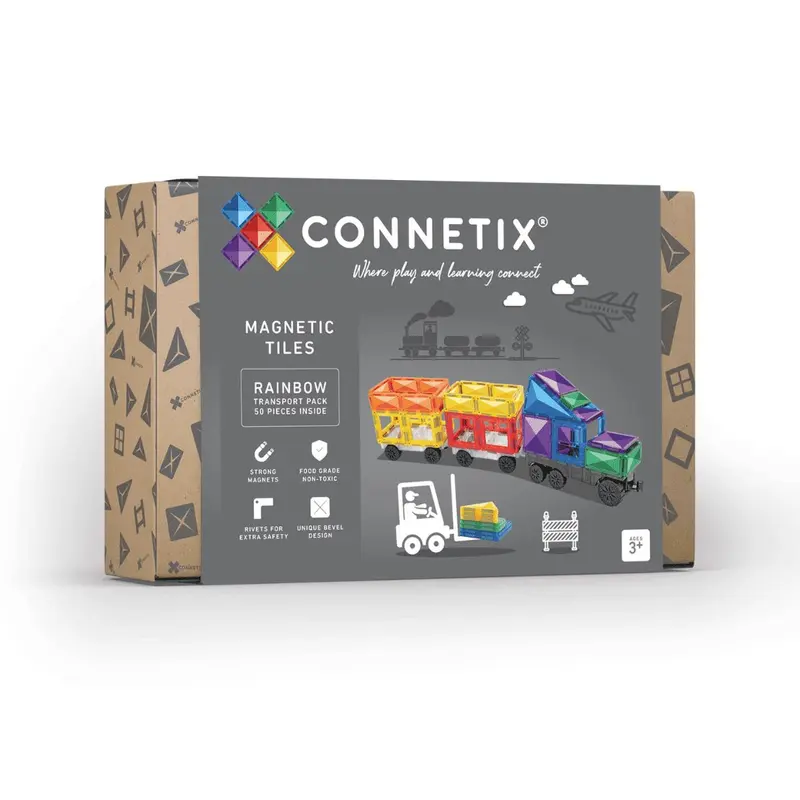Pack transport rainbow 50 pièces tuiles magnetiques - CONNETIX