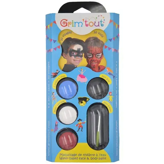 Palette de Maquillage de Fête 4 couleurs x 4 ml - super héros -carnaval - Grim'tout - 2 ans+