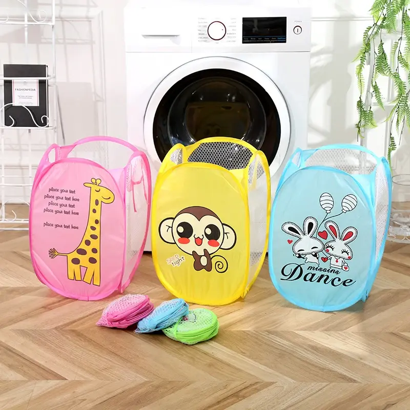Panier à linge pliable imprimé cartoon en nylon