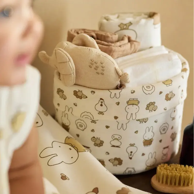 Panier de rangement bébé en coton – organiseur table à langer Miffy Family Farm