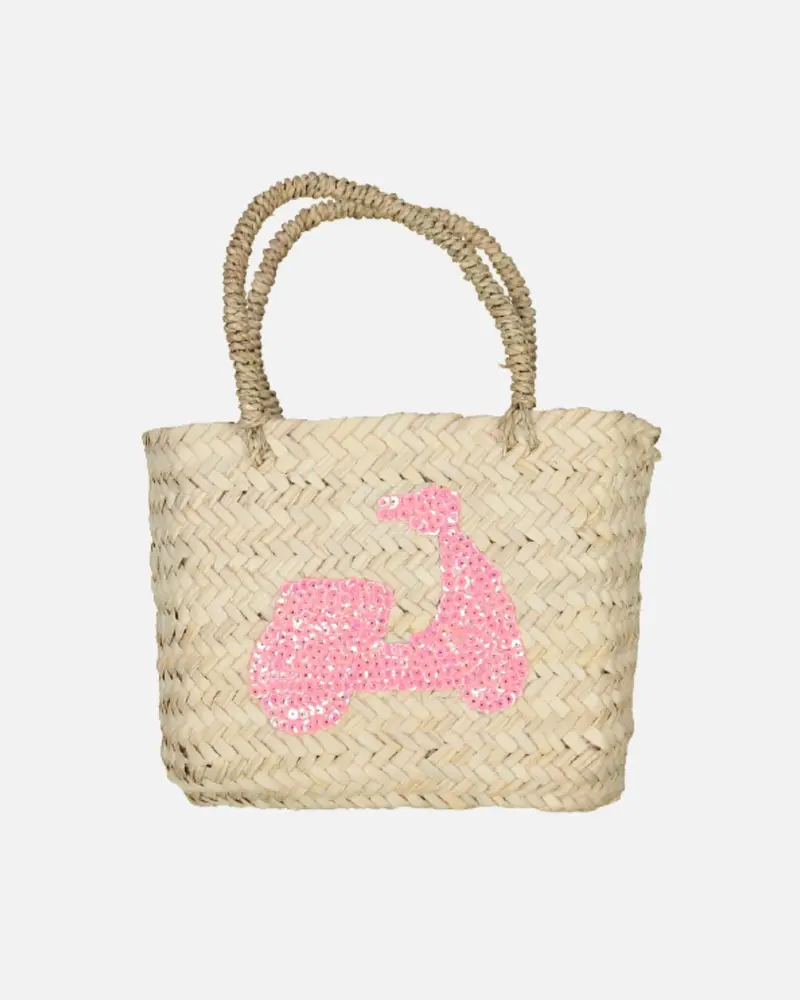 Panier en osier tressé scooter rose