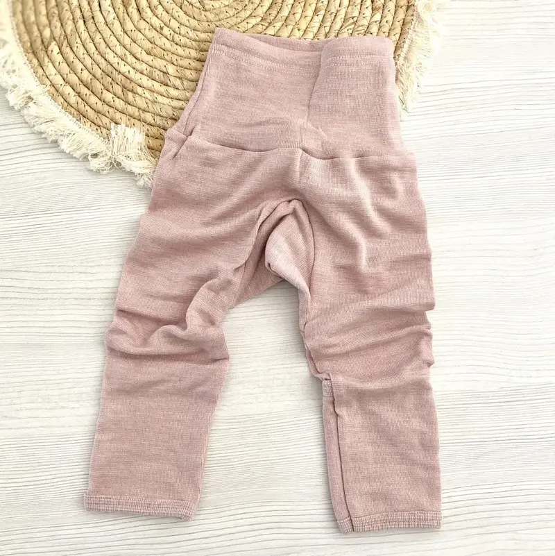 Pantalon bébé en laine et soie Cosilana avec revers - Rose chiné