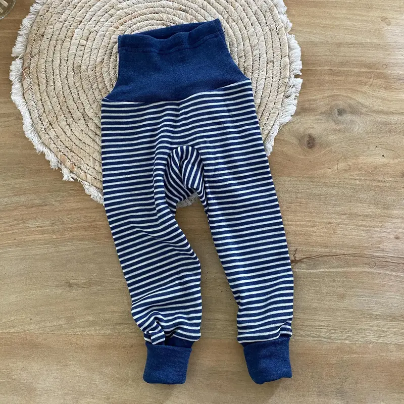 Pantalon bébé en laine et soie Cosilana - Rayé bleu