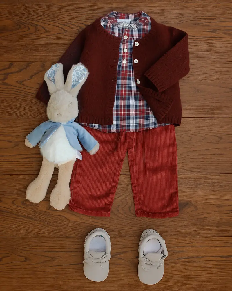 Pantalon bébé velours brique