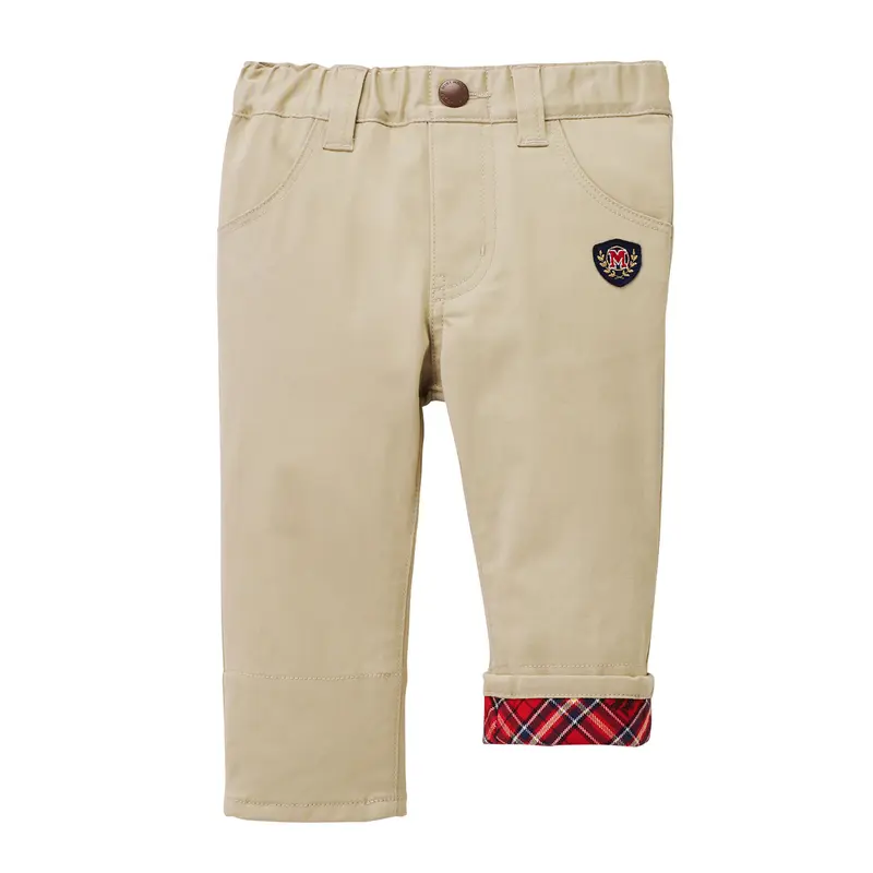 PANTALON BEIGE AVEC REVERS À CARREAUX