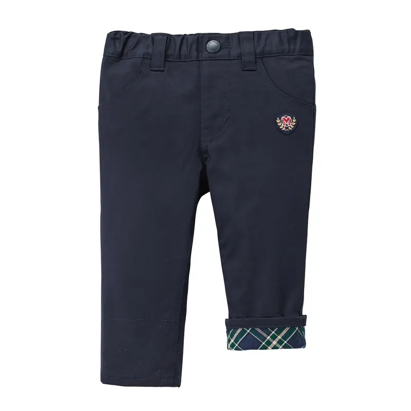 PANTALON BLEU AVEC REVERS À CARREAUX