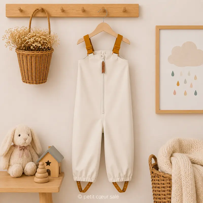 Pantalon de pluie enfant imperméable – salopette pluie unie Beige