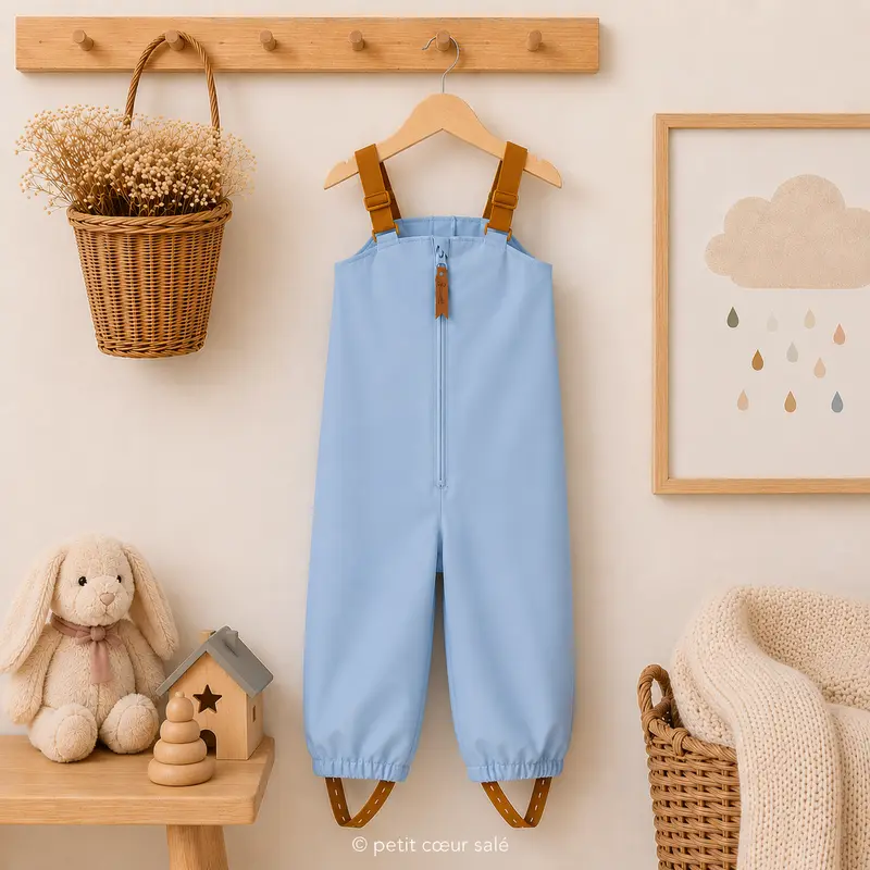 Pantalon de pluie enfant imperméable – salopette pluie unie Bleu pastel