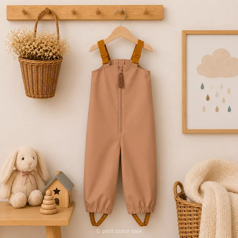 Pantalon de pluie enfant imperméable – salopette pluie unie Caramel