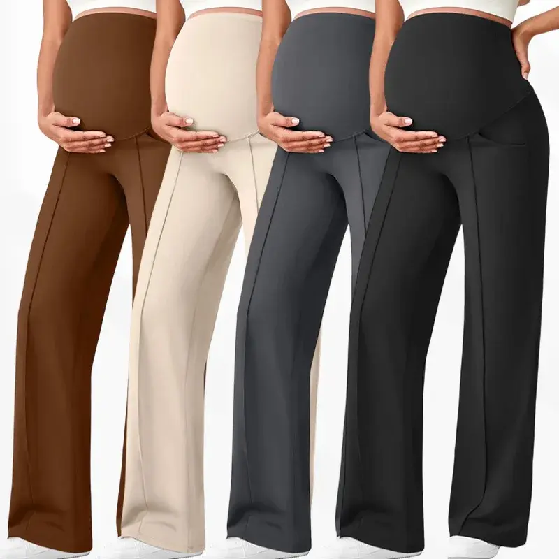 Pantalon maternité grande taille droit automne-hiver - taille haute jambe large femme enceinte