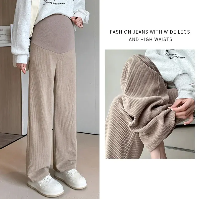 Pantalon maternité printemps-automne droit taille haute jambe large - vêtement femme enceinte fashion