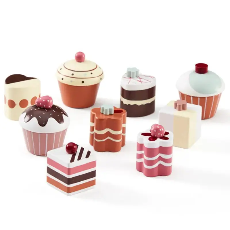 Pâtisseries en bois enfant – set de 9 pièces pour jeu d’imitation dès 3 ans
