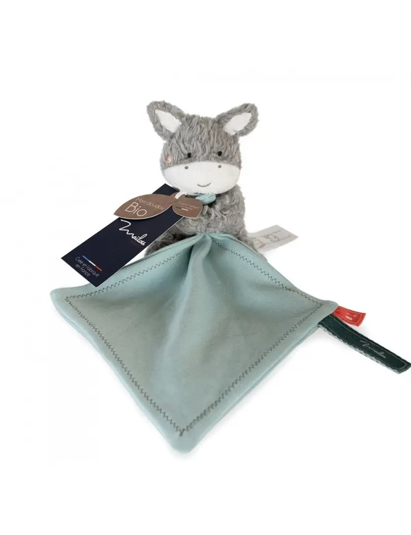 Peluche âne avec doudou en coton biologique