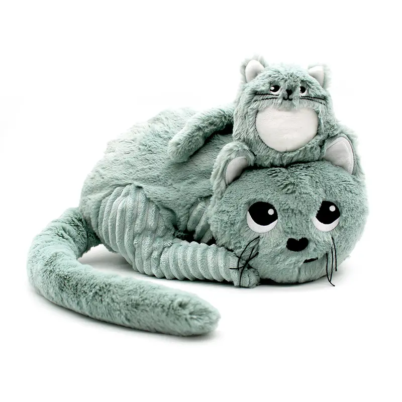 Peluche chat Miaou maman et son bébé vert menthe - Les Ptipotos