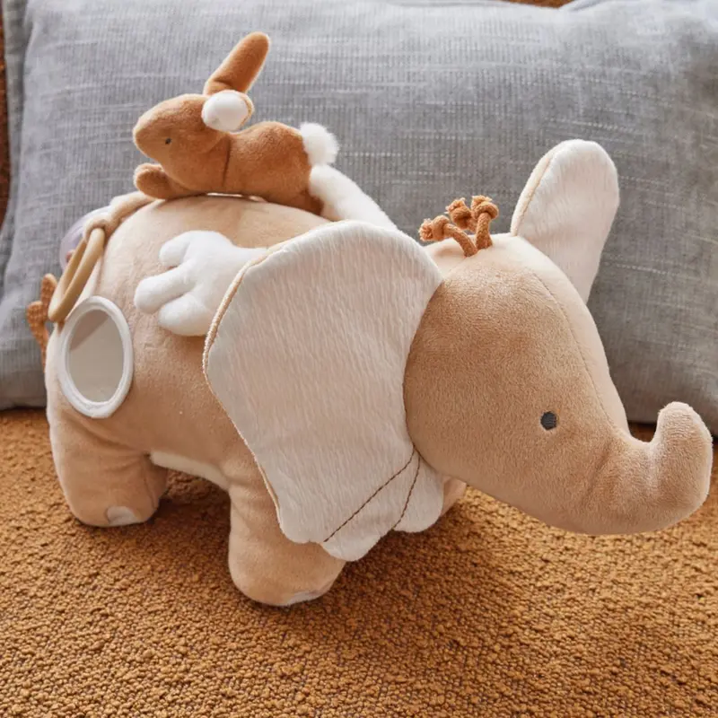 Peluche d'activités éléphant Bali en Veloudoux® et mousseline, caramel
