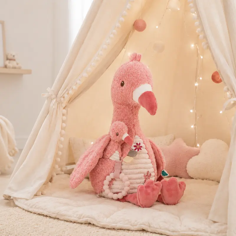 Peluche d’activités flamant rose Safari Friends – jouet sensoriel bébé