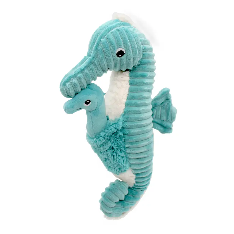 Peluche hippocampe Papadou papa et son bébé bleu aqua - Les Ptipotos