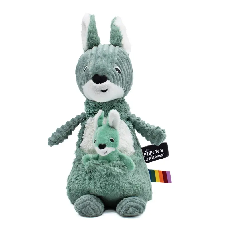 Peluche kangourou Allezou maman et son bébé vert - Les Ptipotos