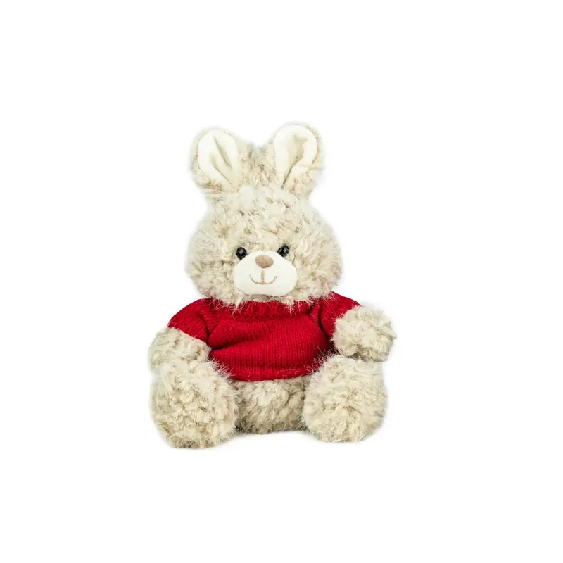 Peluche Lapin Beige Pull Rouge - Kalidou