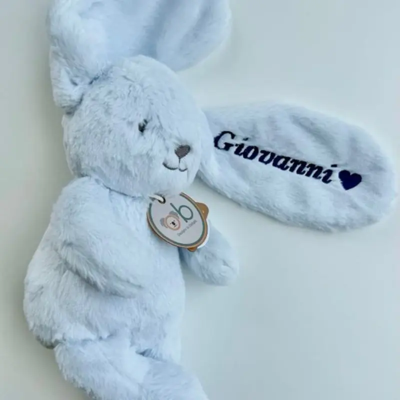 Peluche lapin bleu ciel