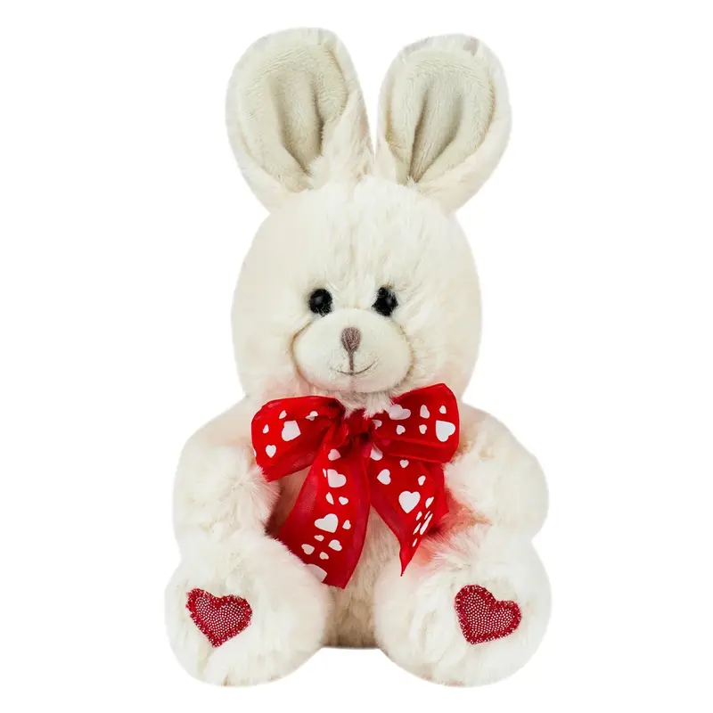 Peluche Lapin écru Coeur rouge noeud rouge- Kalidou