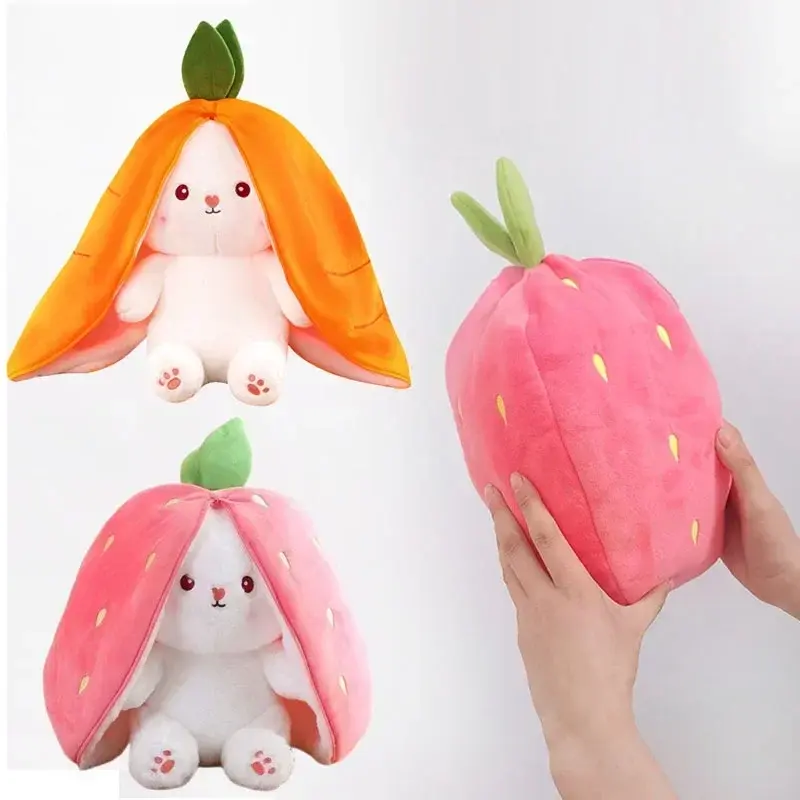 Peluche lapin fraise carotte 25cm - doudou créatif transformable bébé cadeau anniversaire