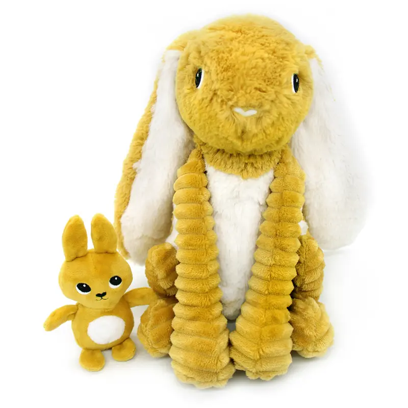 Peluche lapin Toudou maman et son bébé jaune moutarde - Les Ptipotos