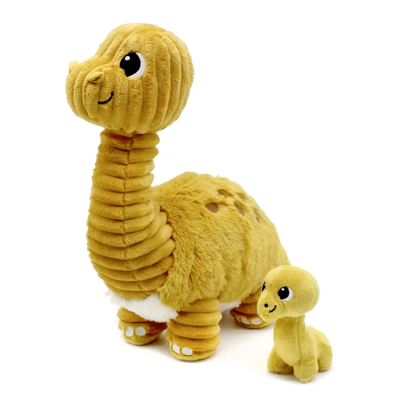 Peluche Marcus le diplodocus maman et son bébé jaune moutarde - Les Ptipotos