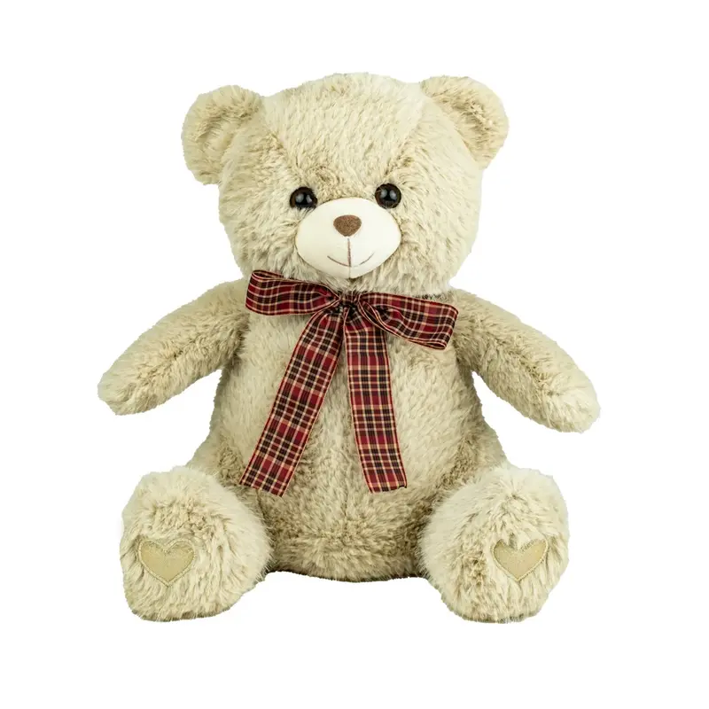 Peluche Ours Beige Nœud Écossais 40 cm - Kalidou