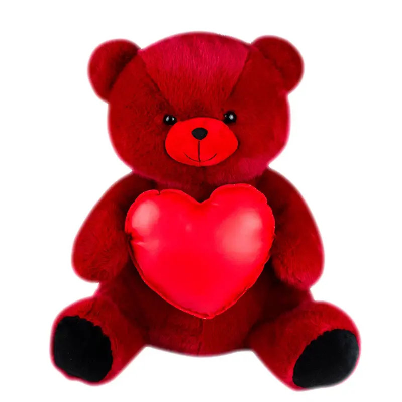 Peluche ours rouge cœur rouge simili cuir - Kalidou