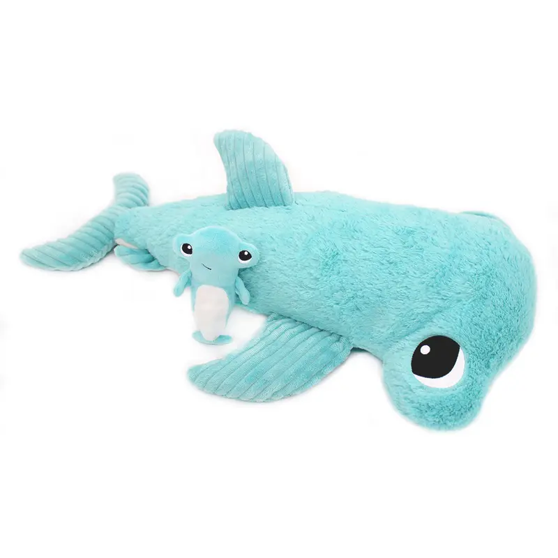 Peluche requin marteau Clou maman et son bébé bleu aqua - Les Ptipotos