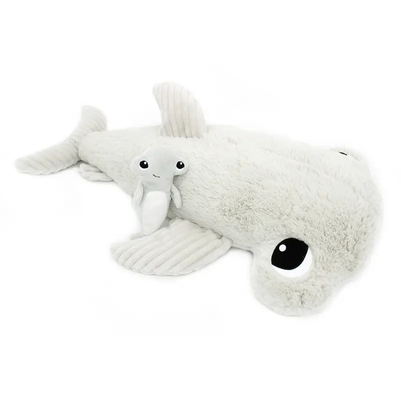 Peluche requin marteau Clou maman et son bébé gris clair - Les Ptipotos