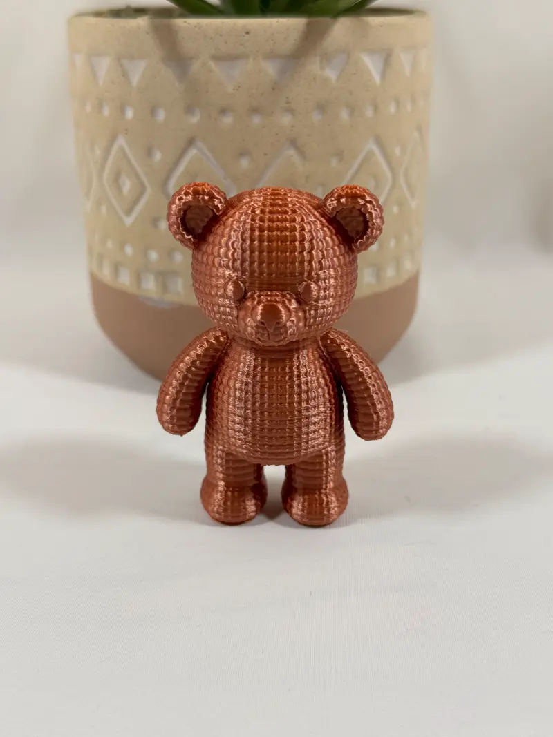 Petit ours décoratif imprimé en 3D en PLA soie cuivre - 8 cm