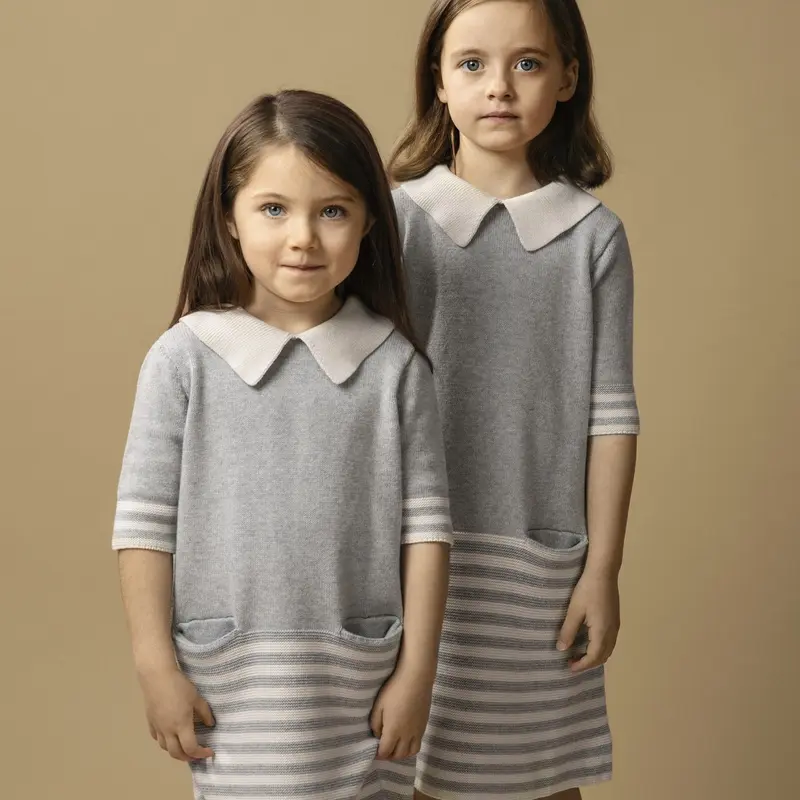 Pima Cotton Sister Dress Striped - Grey - 3-8y