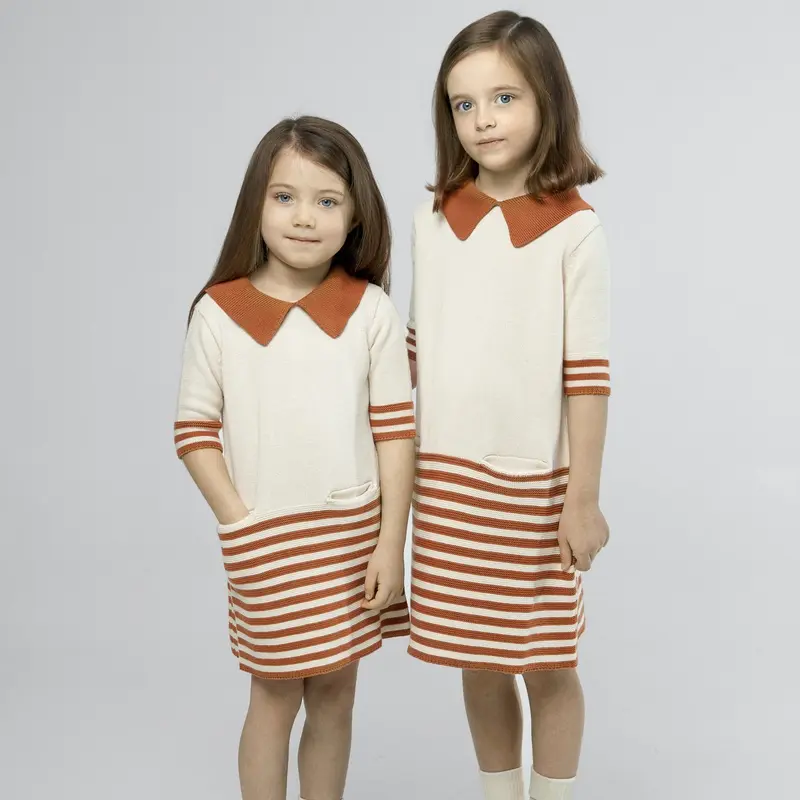 Pima Cotton Sister Dress Striped - Pumpkin - 3-8y