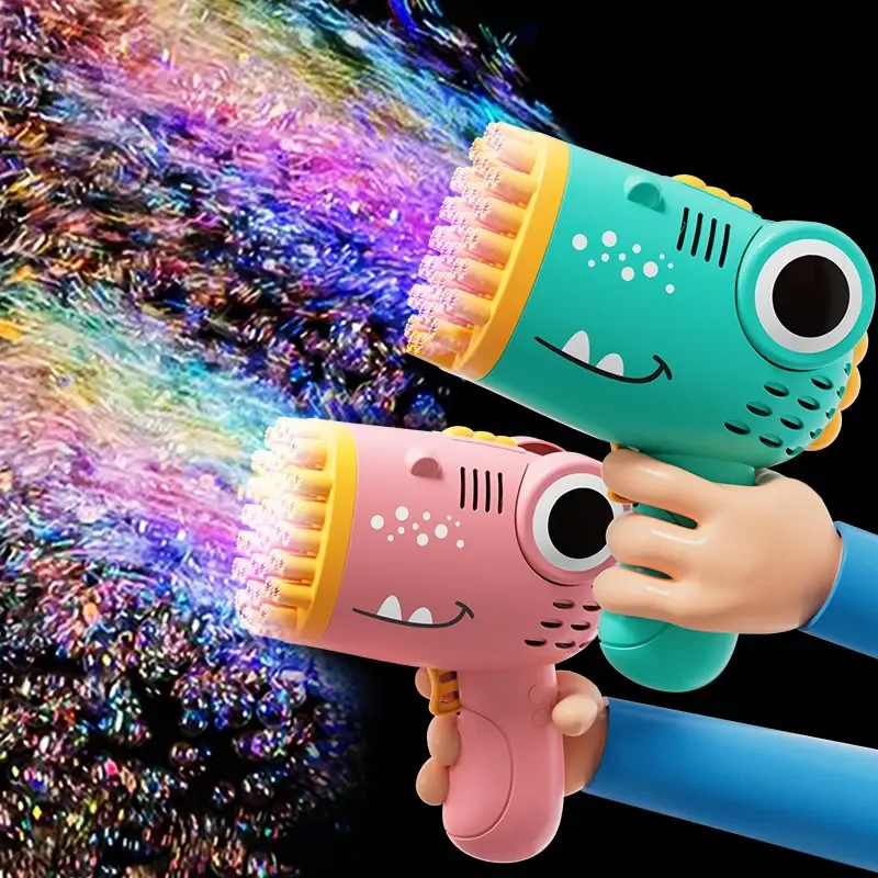 Pistolet à bulles électrique dinosaure 40 trous - machine à bulles portable jeux extérieur