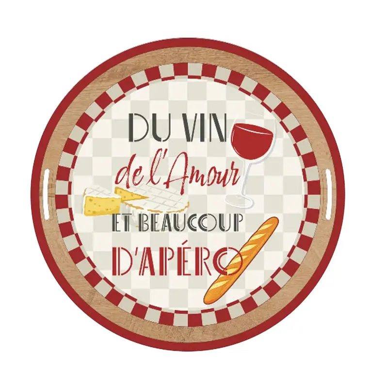 Plateau rond bois et époxy Vin Amour Apéro - Brèves de comptoir