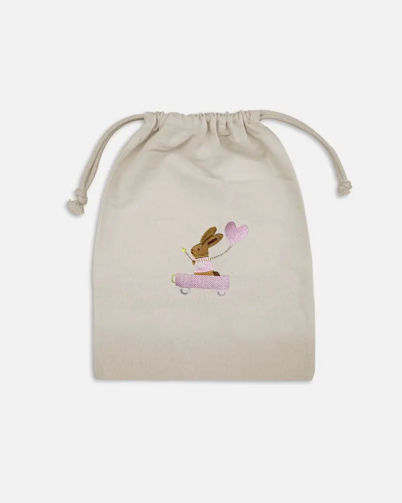 Pochette cadeau brodée lapin fée baguette magique