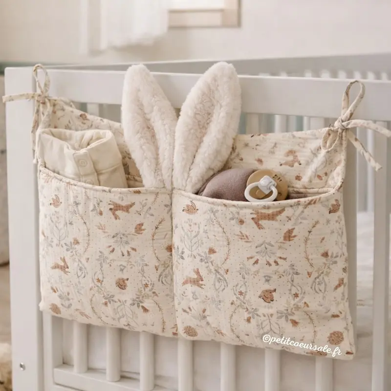 Pochette de rangement pour lit bébé – Jardin enchanté ivoire