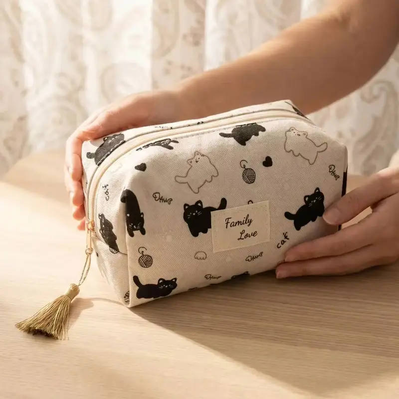 Pochette trousse « Family Love » – Chats & cœurs – 16 x 9 x 9 cm