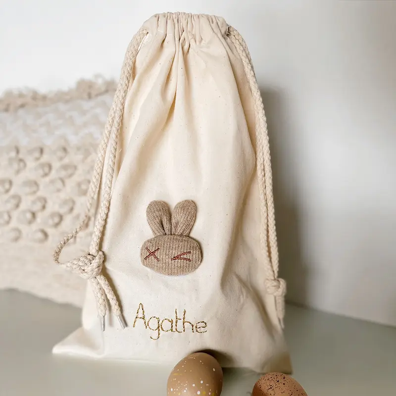 Pochon de naissance personnalisé - Lapin Grège