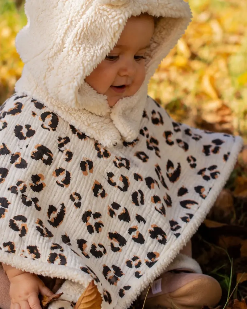 Poncho bébé enfant coton bio / Doublure écrue