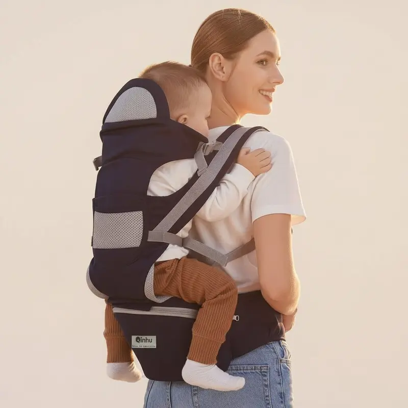 Porte-bébé bleu nuit ergonomique — 15 positions, de la naissance à 20 kg